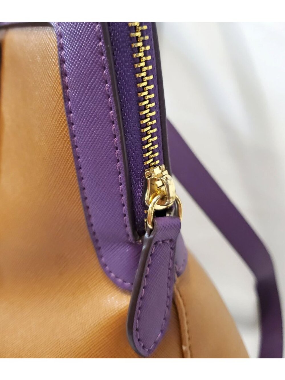 Jeanne Lottie leather bag purse tan purple - Picture 3 of 6